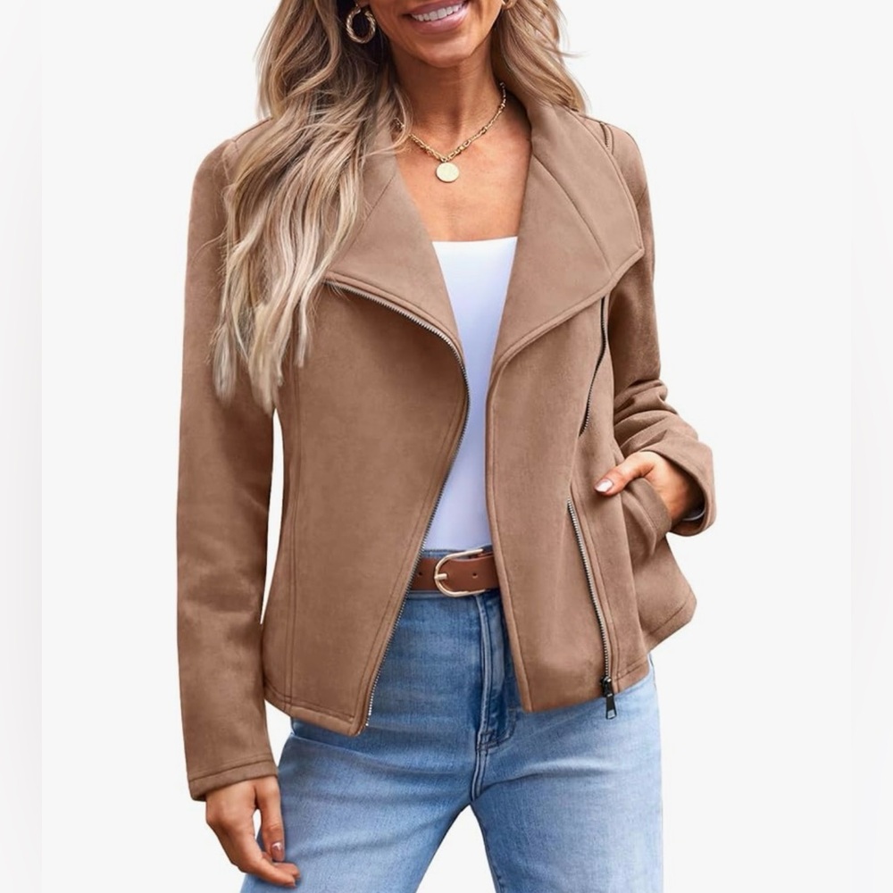 NWT AUTOMET Brown Faux Suede Moto Jacket | Size M | Asymmetrical Zip